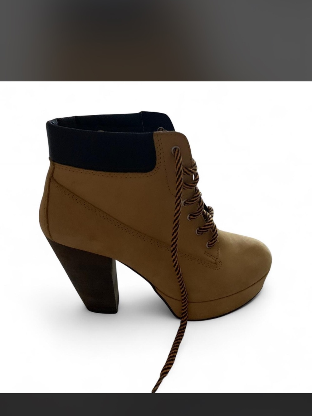 Steve Madden Tan Lace-Up High Heel Ankle Boot with Black Collar